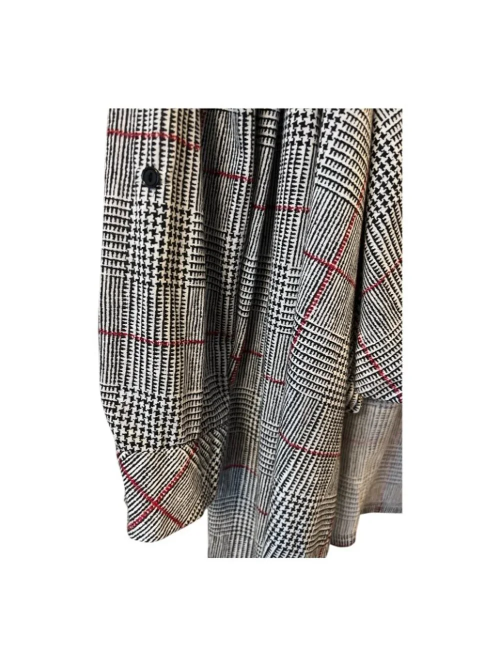French Laundry Open Front Plaid Cardigan Duster Black White Red Size M